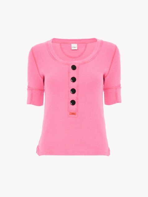 Top henley manches courtes en jersey de coton