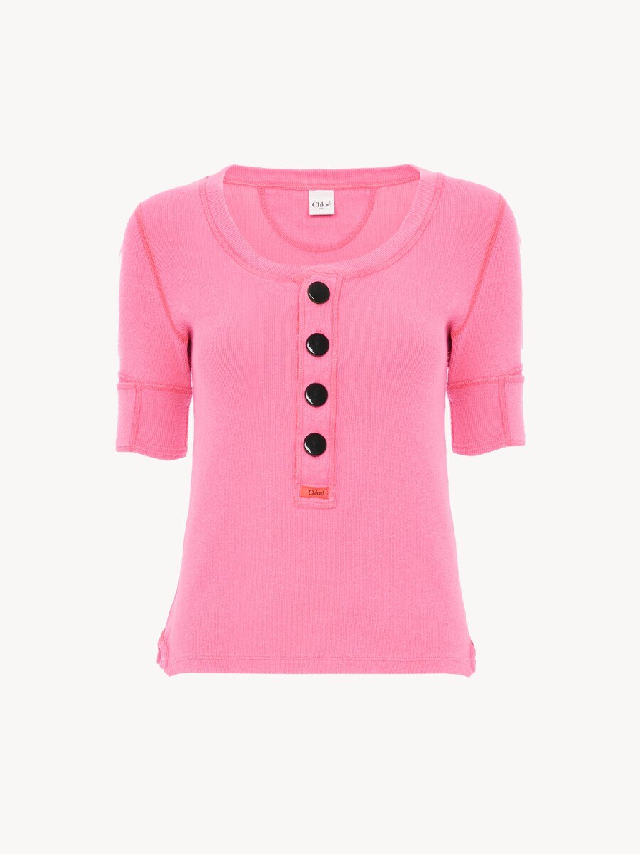 Short-sleeve Henley shirt in cotton jersey - 1