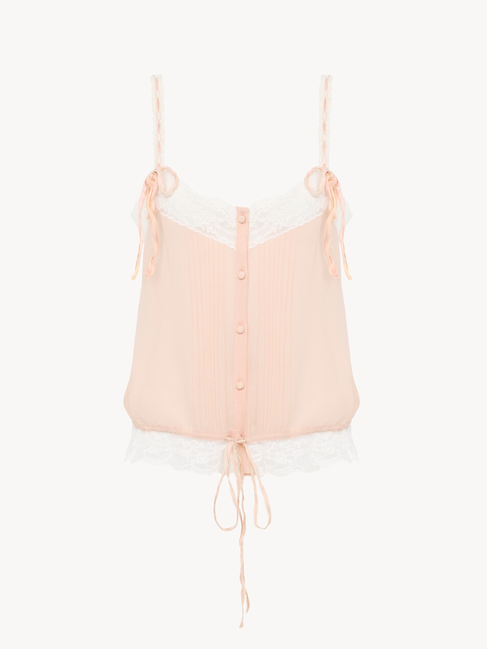Camisola de ajuste de georgette de seda y encaje
