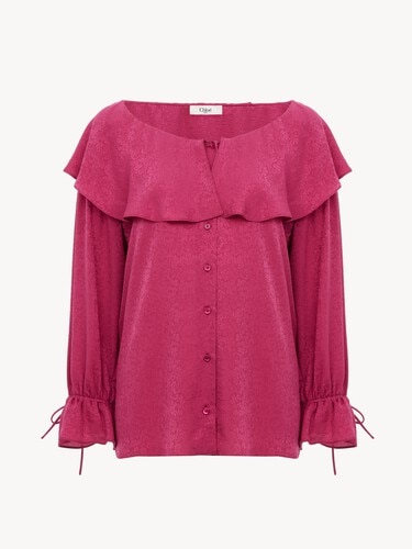Round-neck ruffle blouse in silk jacquard - 2
