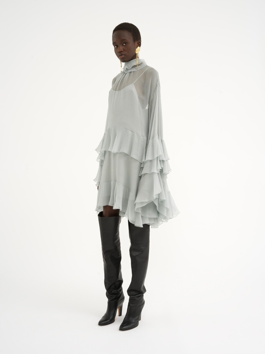 Mini ruffled dress in silk mousseline - 4