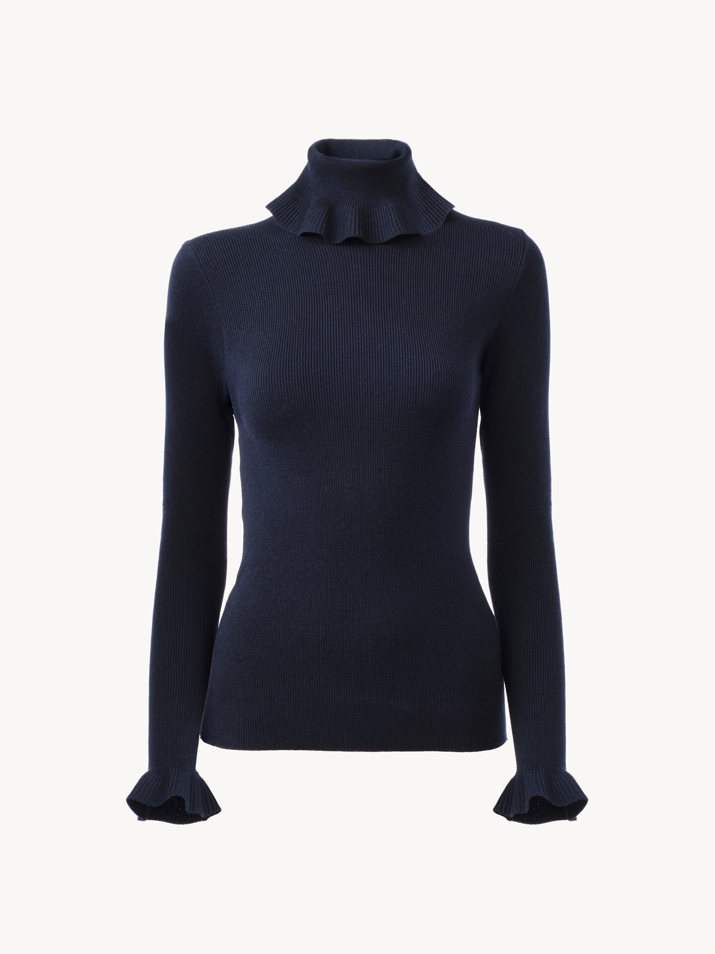 Pull col roul&eacute; ajust&eacute; en maille de coton et laine - 1