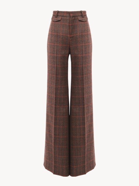High-rise flared pants in wool check