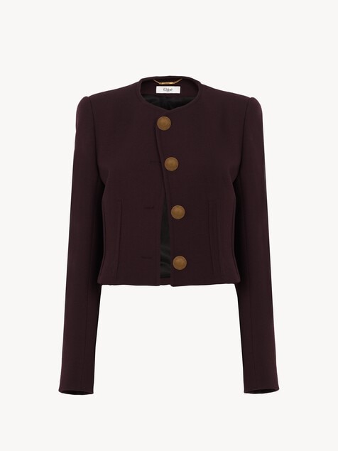 Veste courte sans col en cr&ecirc;pe de laine