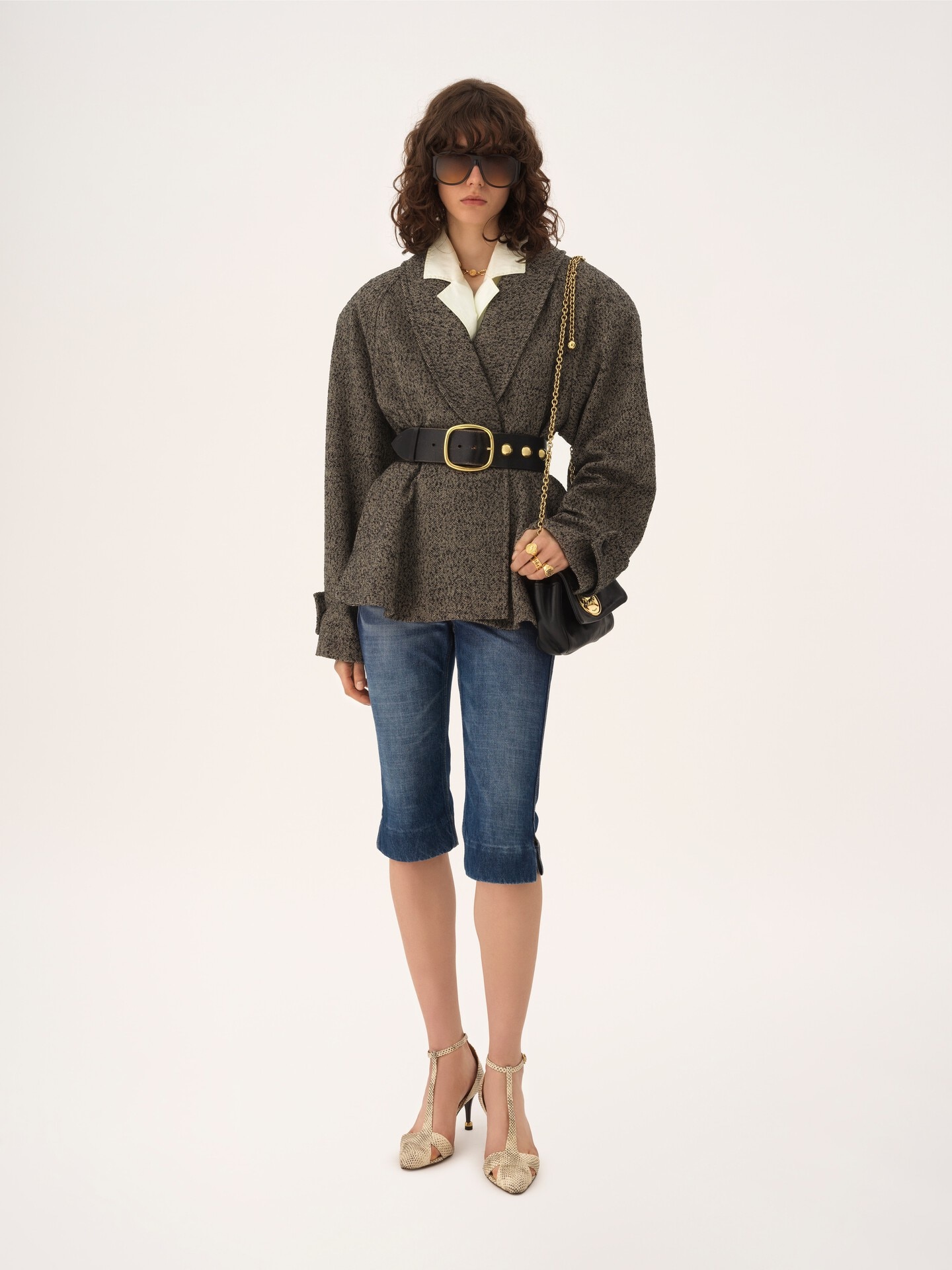 Manteau cavalier court en laine &agrave; chevrons - 3