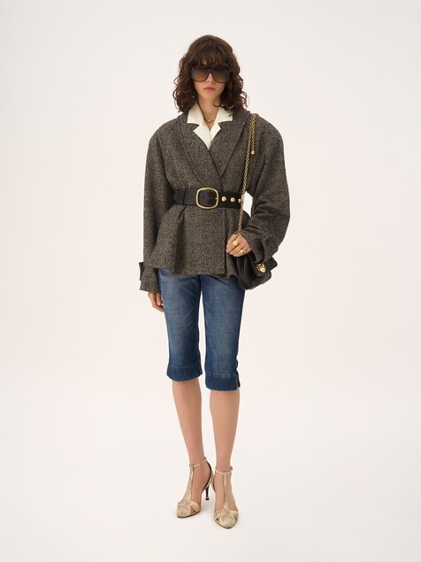 Manteau cavalier court en laine &agrave; chevrons