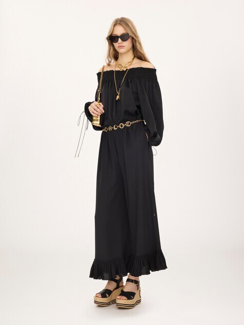 Off-the-shoulder top in washed silk satin