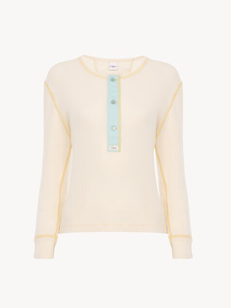 Fitted Henley shirt in cotton jersey