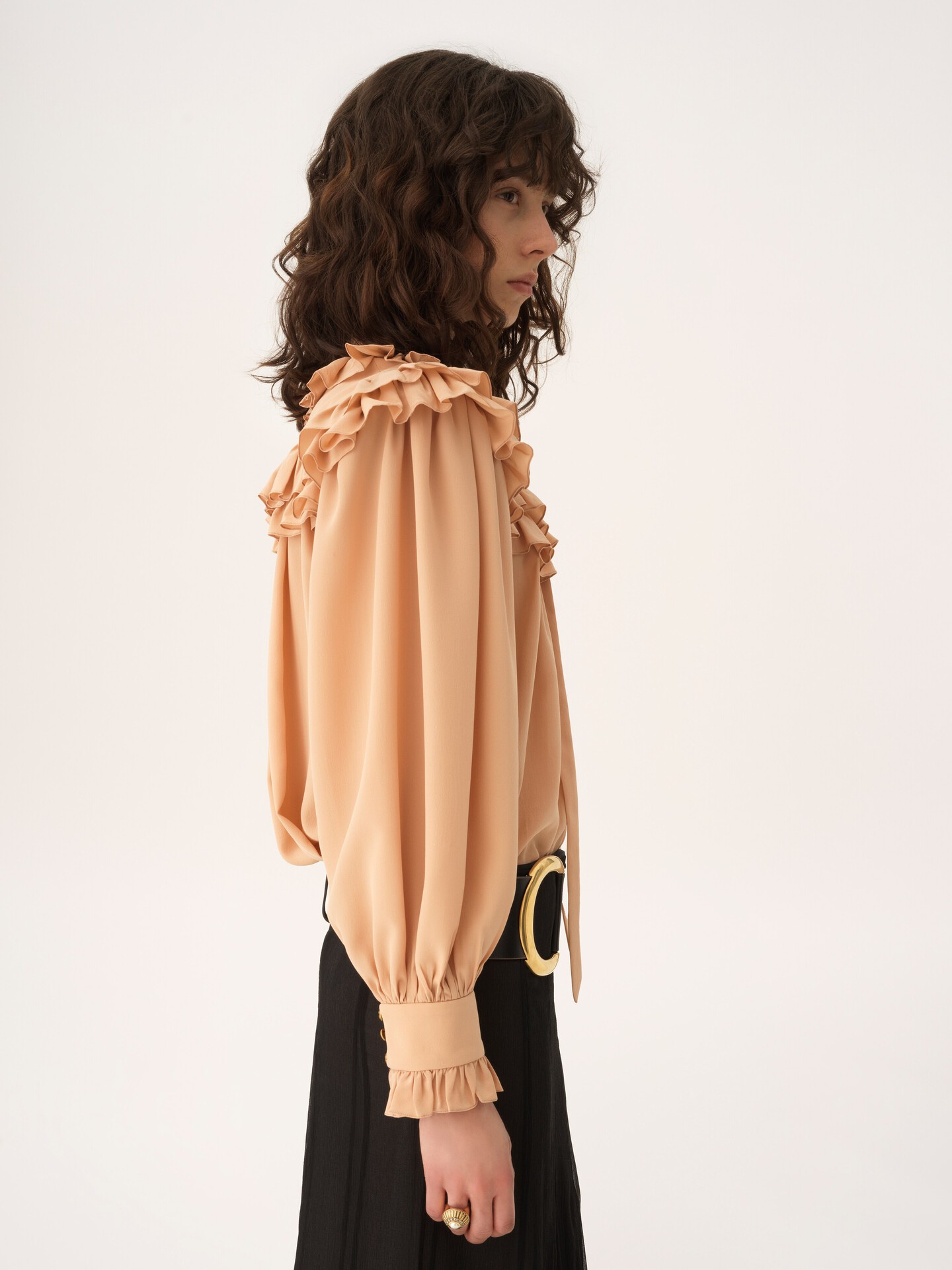Oversized ruffle top in crêpe de chine - 8
