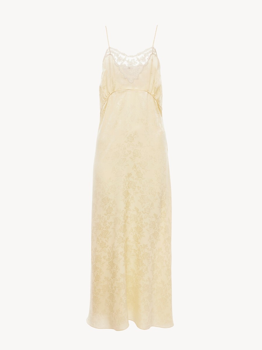 Thin-strap midi dress in silk jacquard & lace - 2