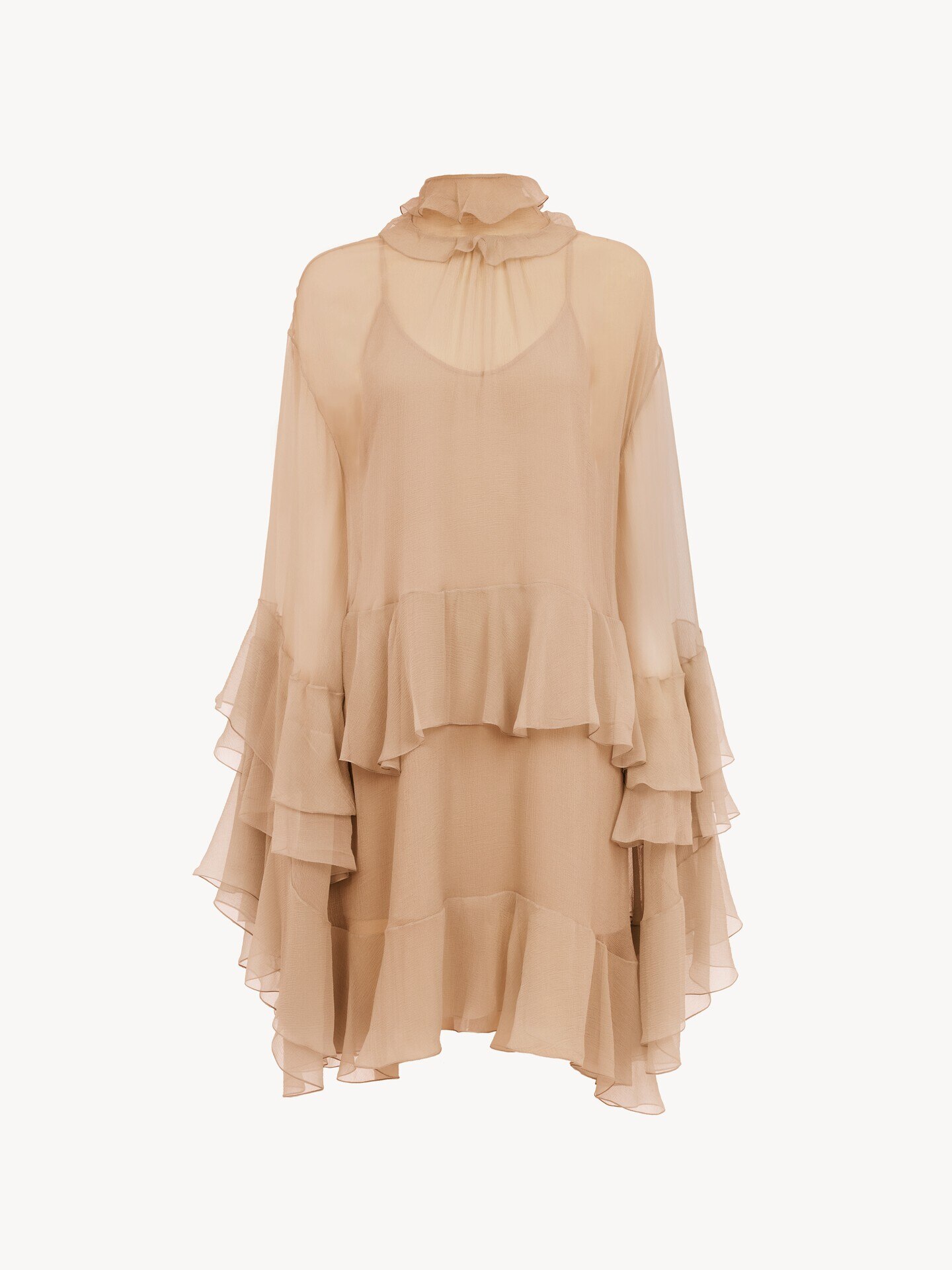 Mini ruffled dress in silk mousseline - 1