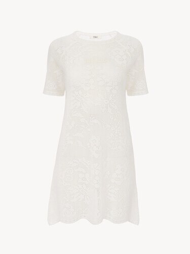 Short-sleeve fitted mini dress in a cotton knit - 2