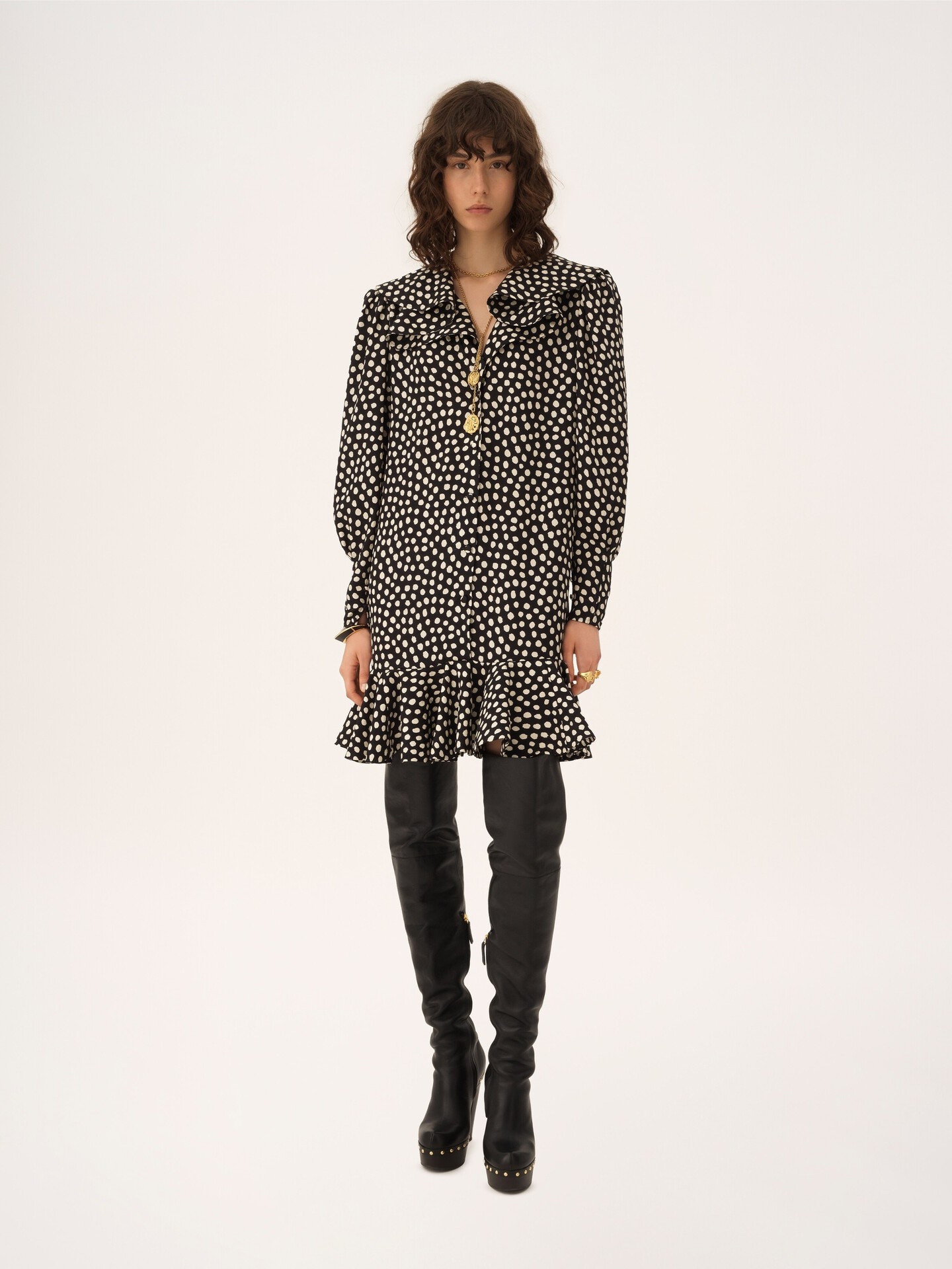 Long-sleeve mini dress in silk jacquard - 3