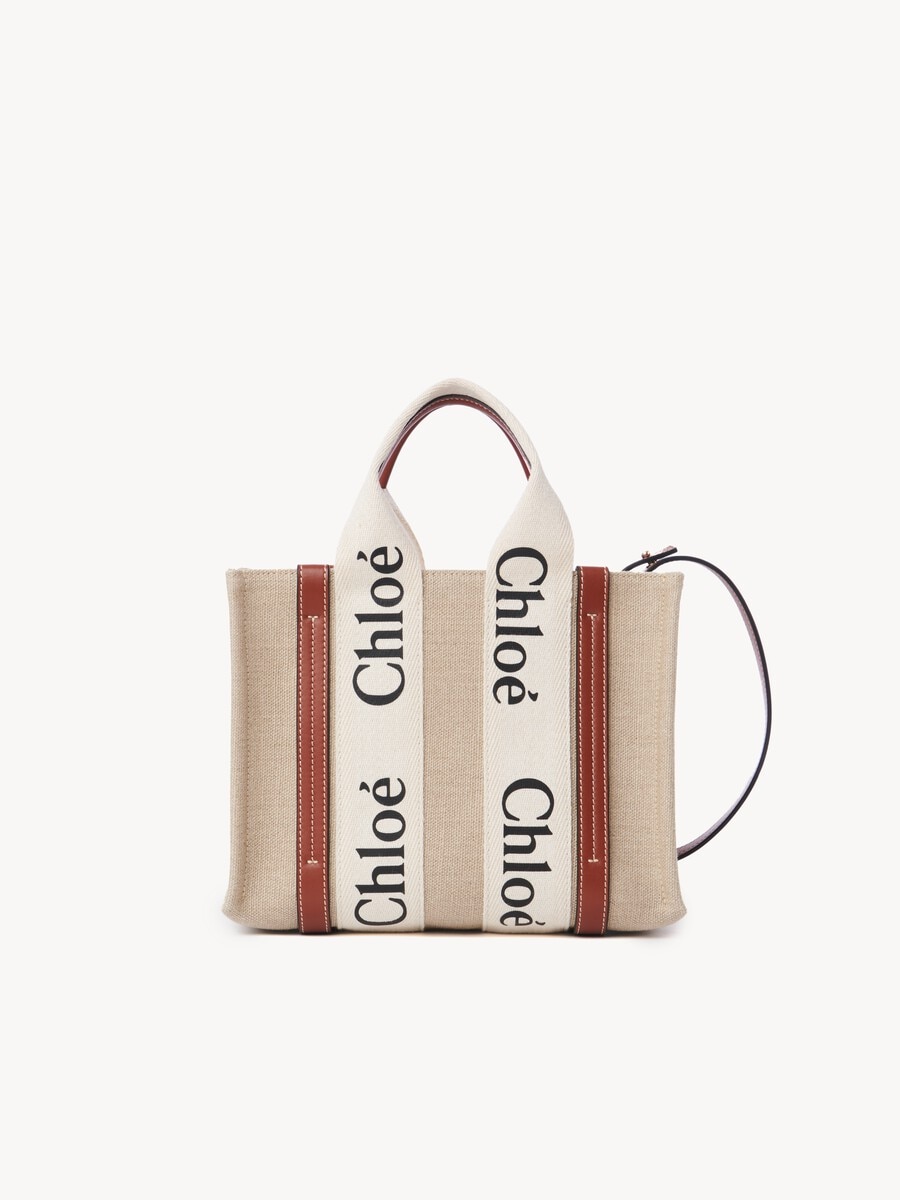 Small Woody tote bag in linen - 2
