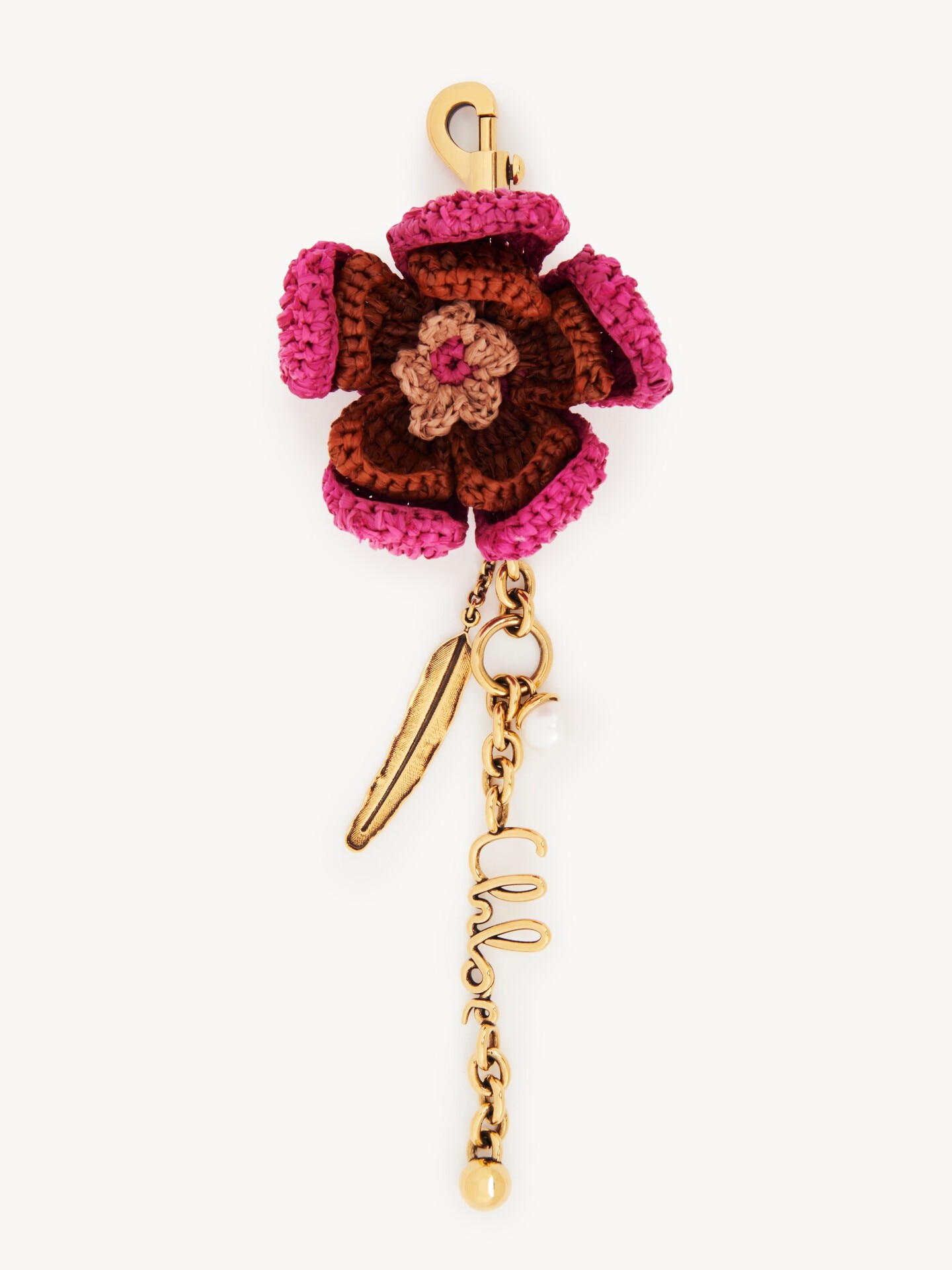 Flower bag charm in raffia & metal - 1