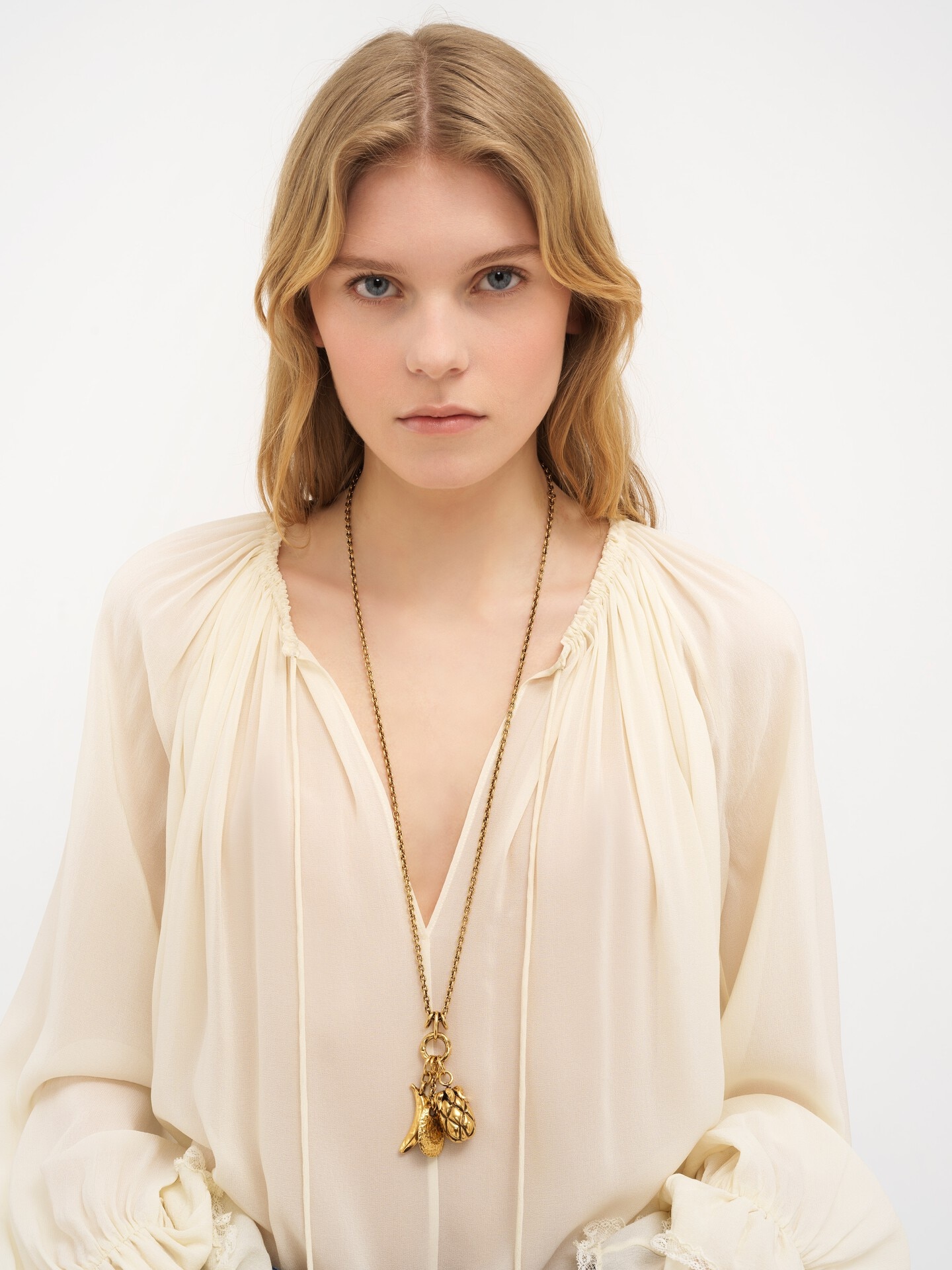 Gathered V-neck top in silk georgette - 6