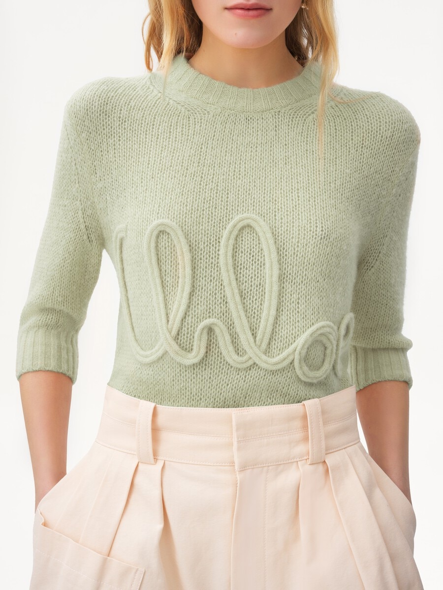 Elbow-sleeve logo jumper in alpaca wool & silk knit - 6