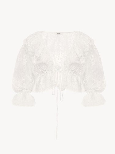 Cropped V-neck ruffle top in lace - 2