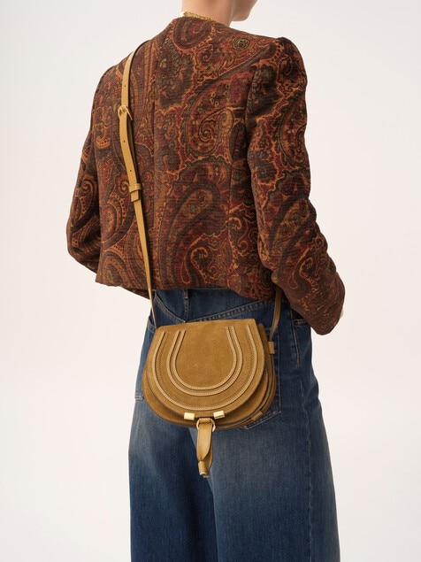 Small Marcie saddle bag in suede leather