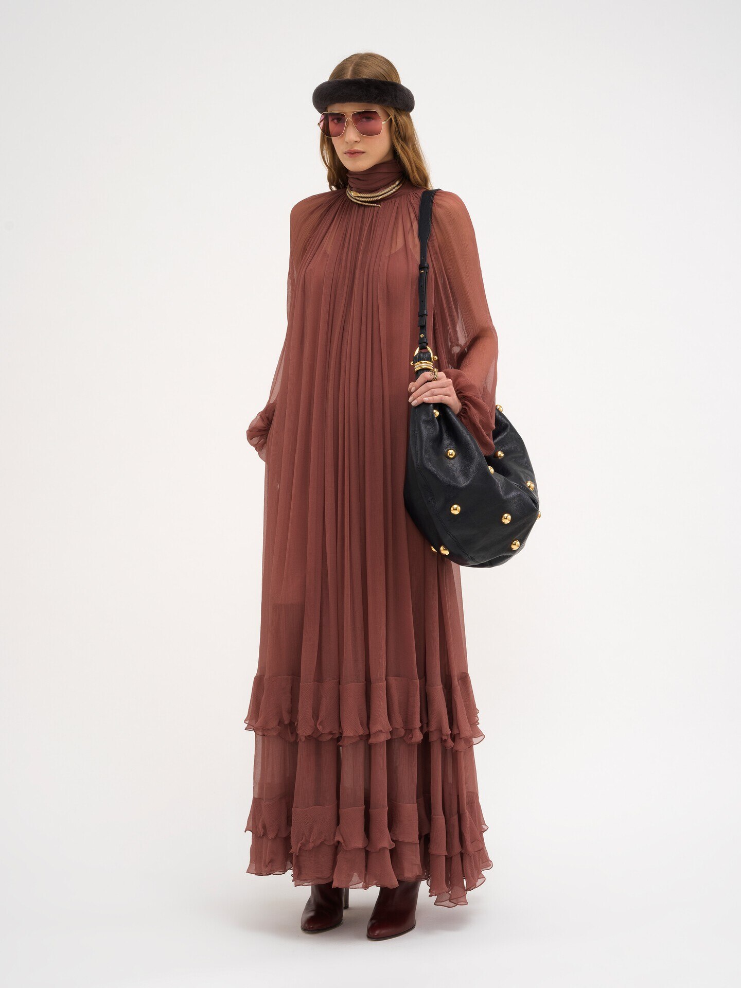 Robe oversize volant&eacute;e en mousseline de soie - 6