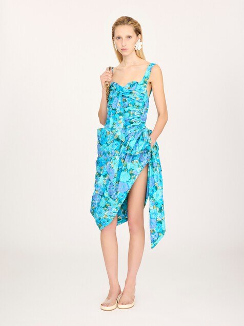 Abito midi bustier a portafoglio in popeline di cotone