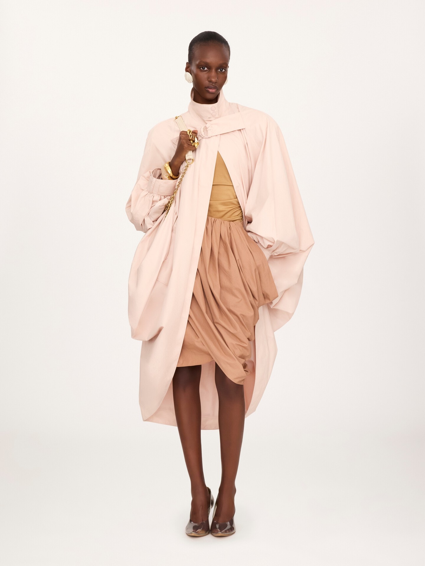 Oversized high-neck cape coat in cotton poplin - 3