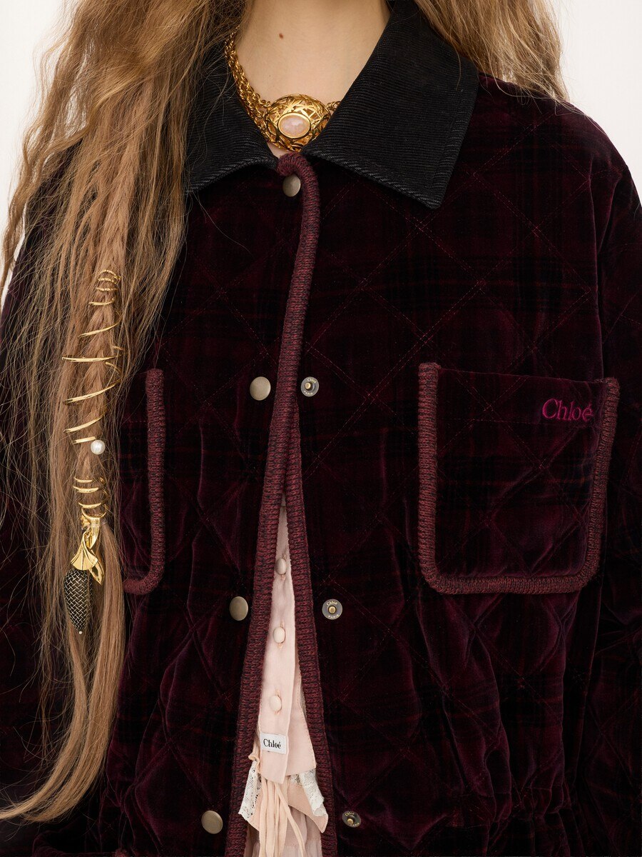 Padded short coat in check cotton - 5