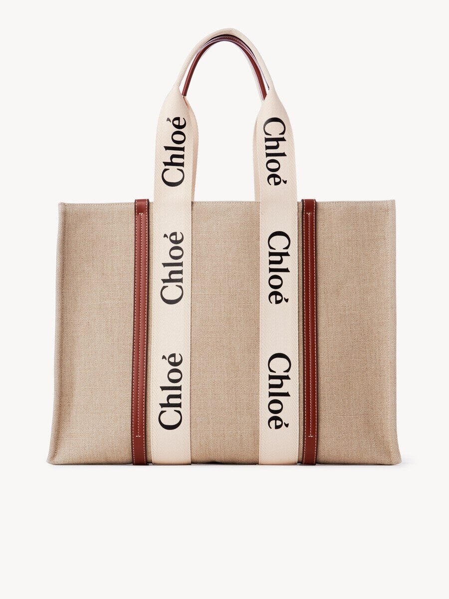 Large Woody tote bag in linen - 7