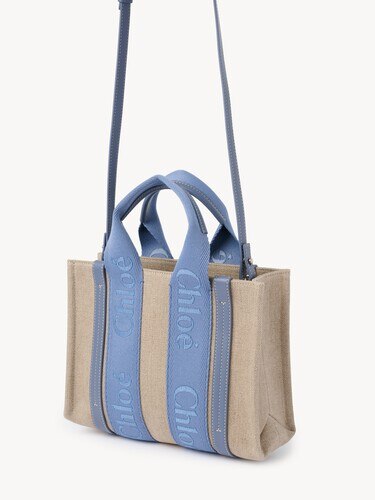 Small Woody tote bag in linen - 4