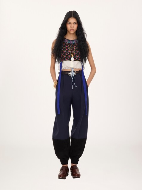 Hybrid cropped top in cr&ecirc;pe de chine