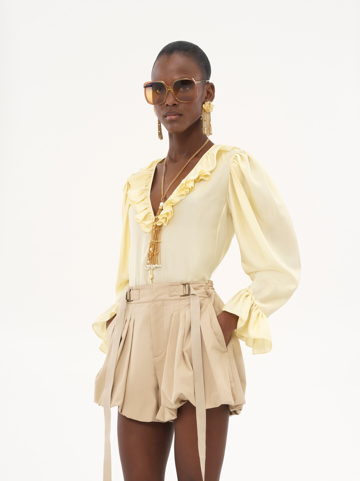 V-neck ruffle top in silk habotai - 4