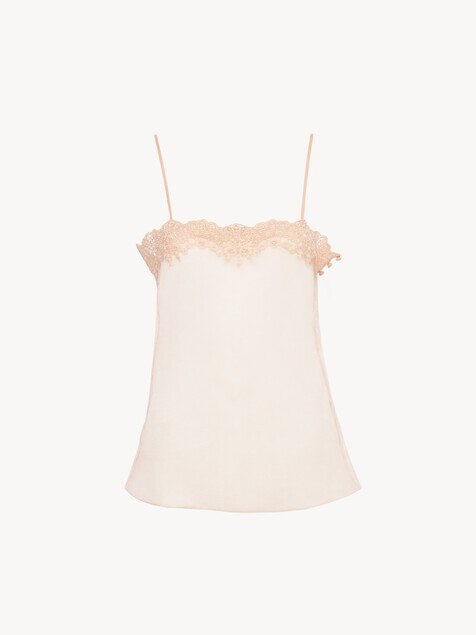 Fitted tank top in embroidered lace