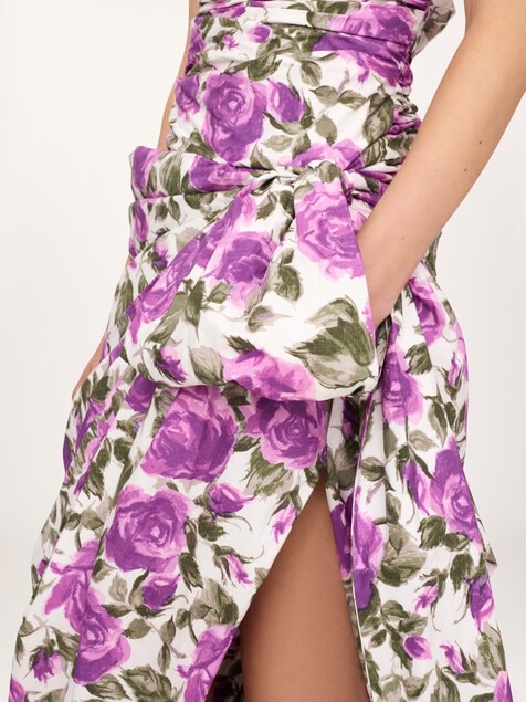 Robe midi bustier portefeuille en popeline de coton