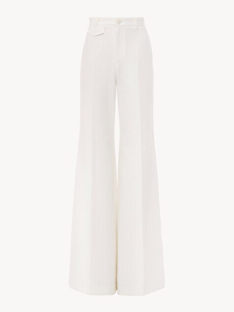 Pantalon taille haute &eacute;vas&eacute; en toile de coton