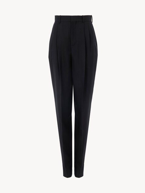 Pantalon large taille haute en laine