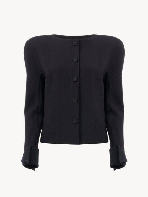 Veste sans col ajust&eacute;e en cr&ecirc;pe de laine