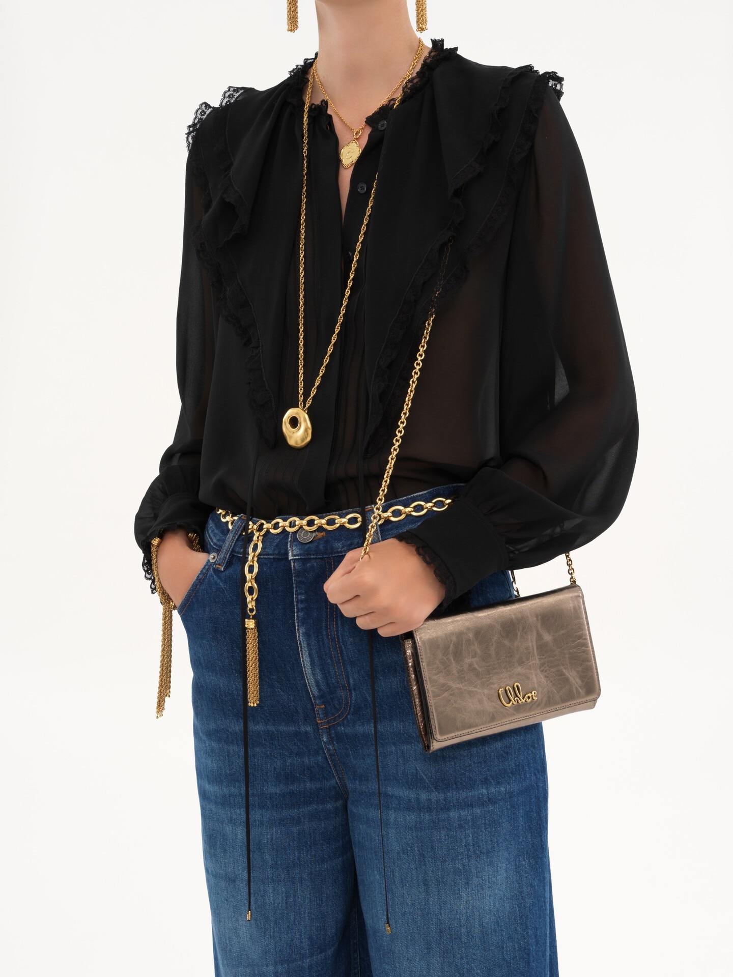 Chlo&eacute; Iconic flap wallet on chain in metallised leather - 4