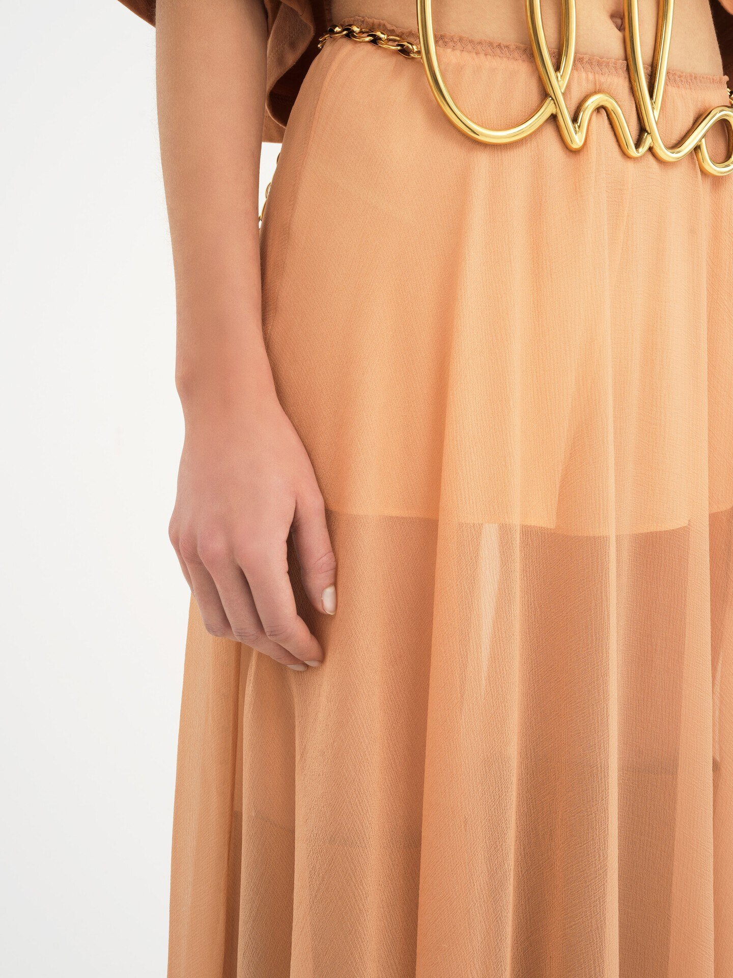 Fluid long skirt in silk mousseline - 7