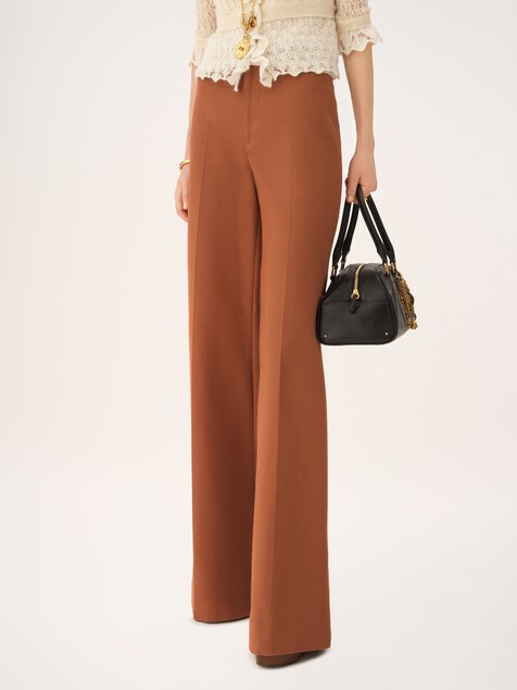 Pantalon &eacute;vas&eacute; taille haute en toile de coton
