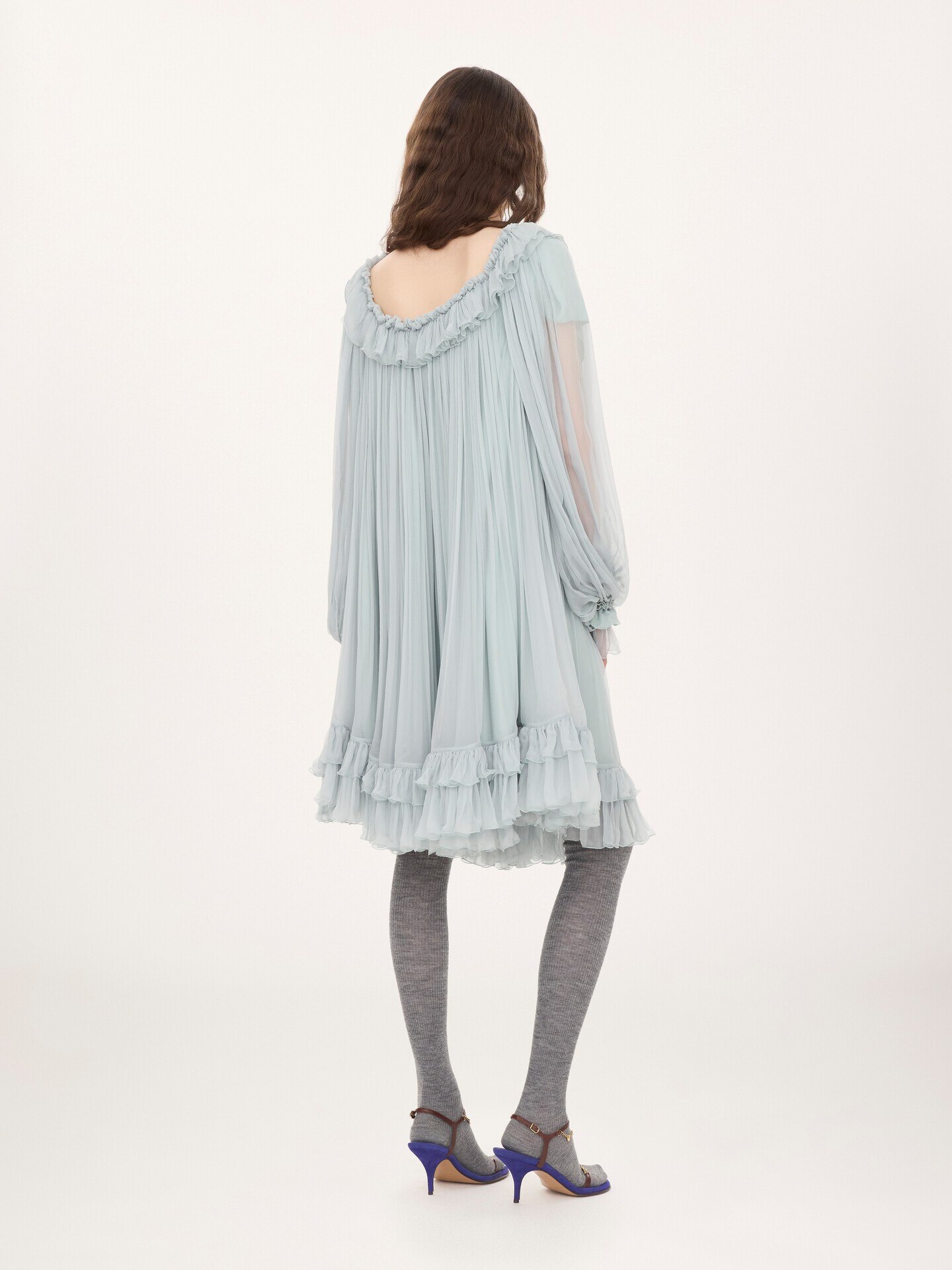 Gathered mini dress in silk mousseline - 4.0