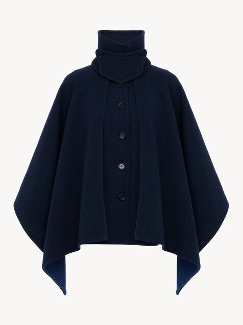 High-neck short cape coat in washed double-face wool