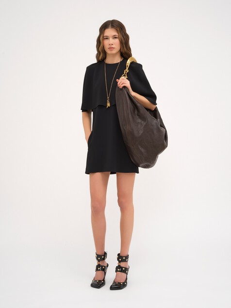 Short cape dress in viscose cr&ecirc;pe
