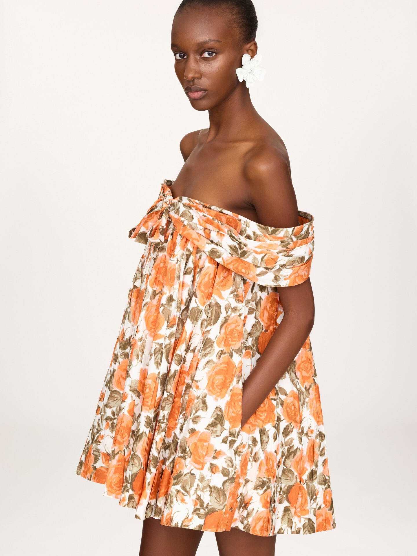 Mini robe encolure bardot en popeline de coton - 4