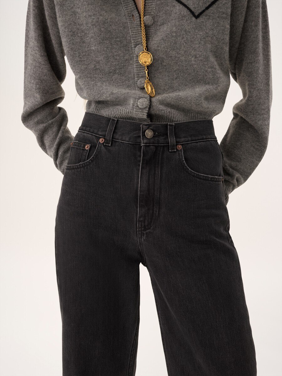 Jeans corti a vita alta in denim - 6