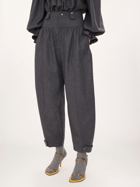 High-rise barrel trousers in wool & cashmere flannel