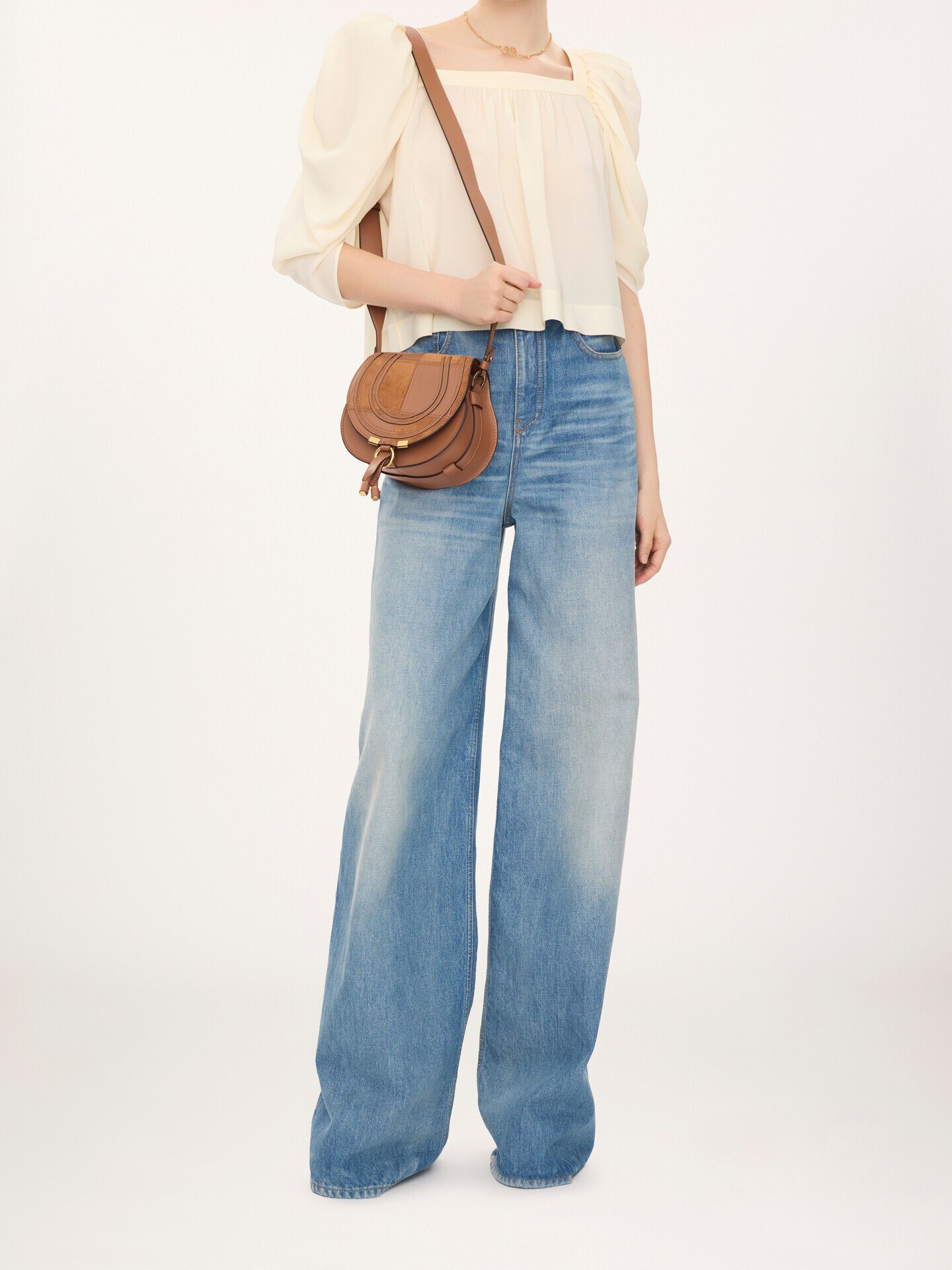 Small Marcie saddle bag in grained & suede leather - 8