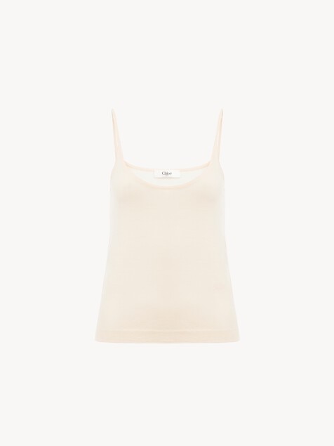 Thin-strap tank top in superfine wool knit 