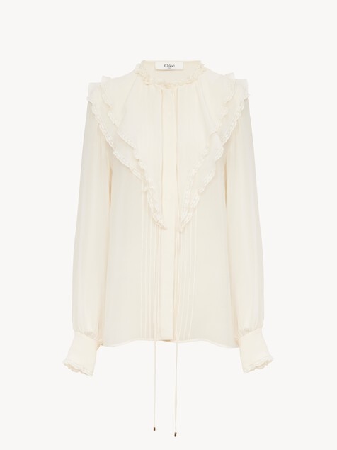 Blouse &agrave; volants en georgette de soie