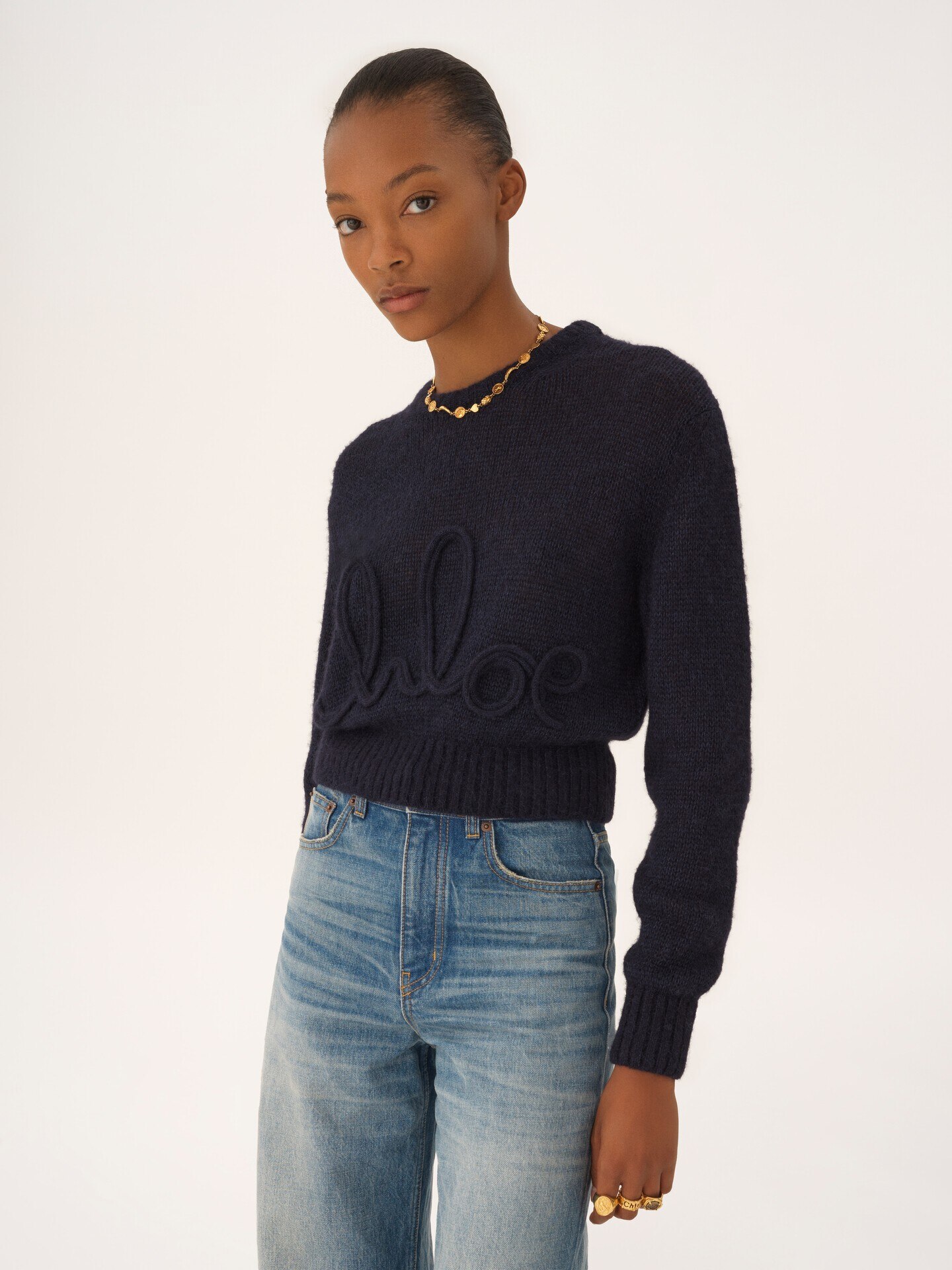 Logo sweater in alpaca wool & silk knit - 4
