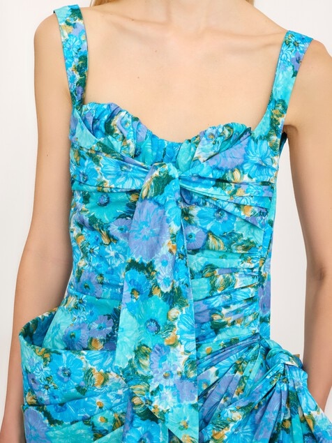 Robe midi bustier portefeuille en popeline de coton